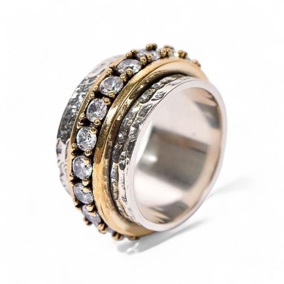 PLATS SUDRABA UN ZELTA TOŅA GREDZENS AR KUBISKO CIRKONIJU